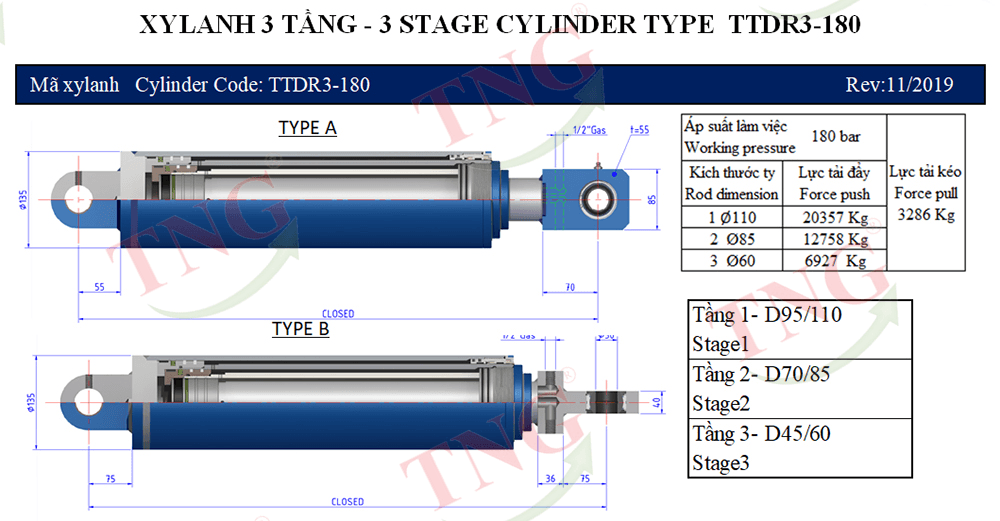 Xy lanh nhiều tầng TTDR-120